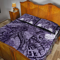 Pacific Beauty Girl Quilt Bed Set Violet Polyneisan Tribal Vintage Motif