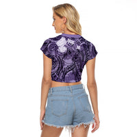 Pacific Beauty Girl Raglan Cropped T Shirt Violet Polyneisan Tribal Vintage Motif