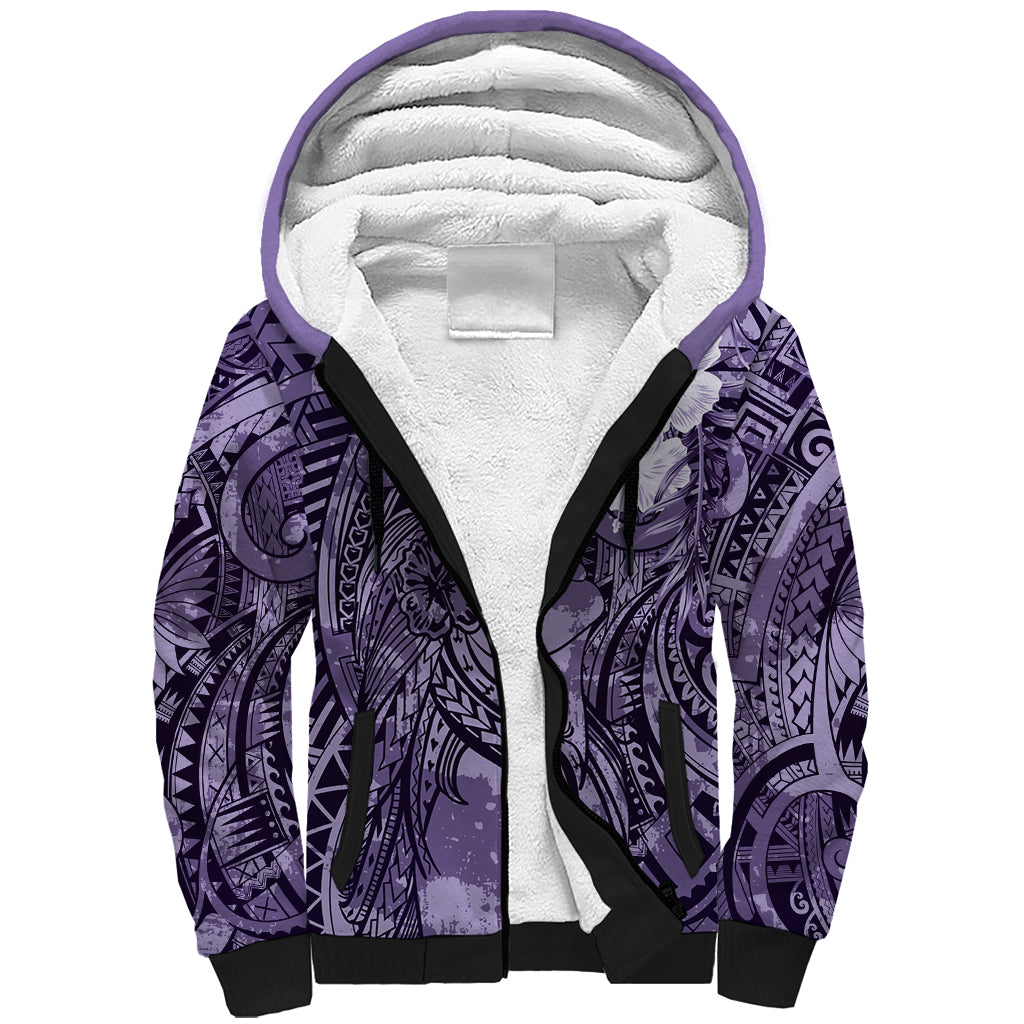 Pacific Beauty Girl Sherpa Hoodie Violet Polyneisan Tribal Vintage Motif
