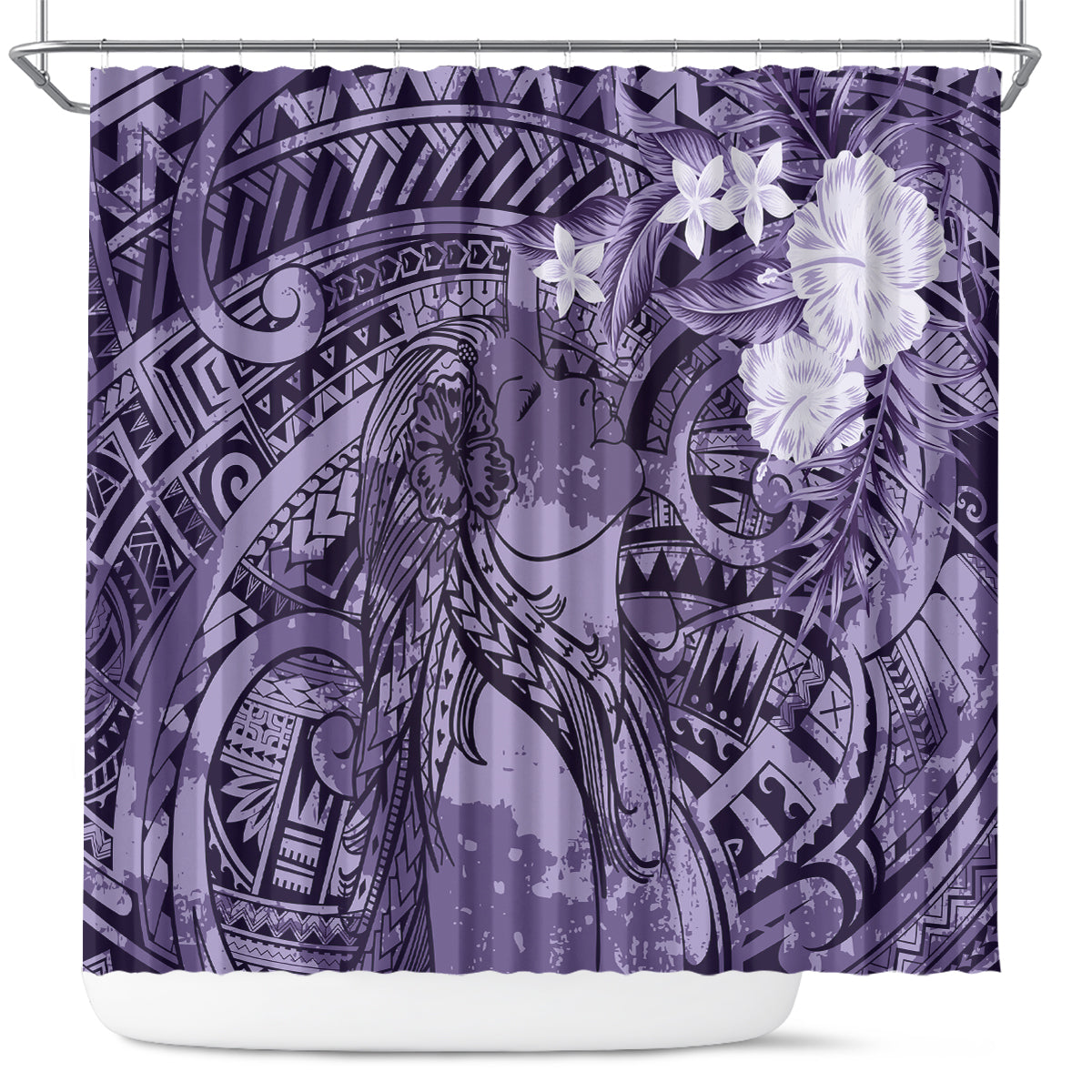 Pacific Beauty Girl Shower Curtain Violet Polyneisan Tribal Vintage Motif LT9 Violet - Polynesian Pride