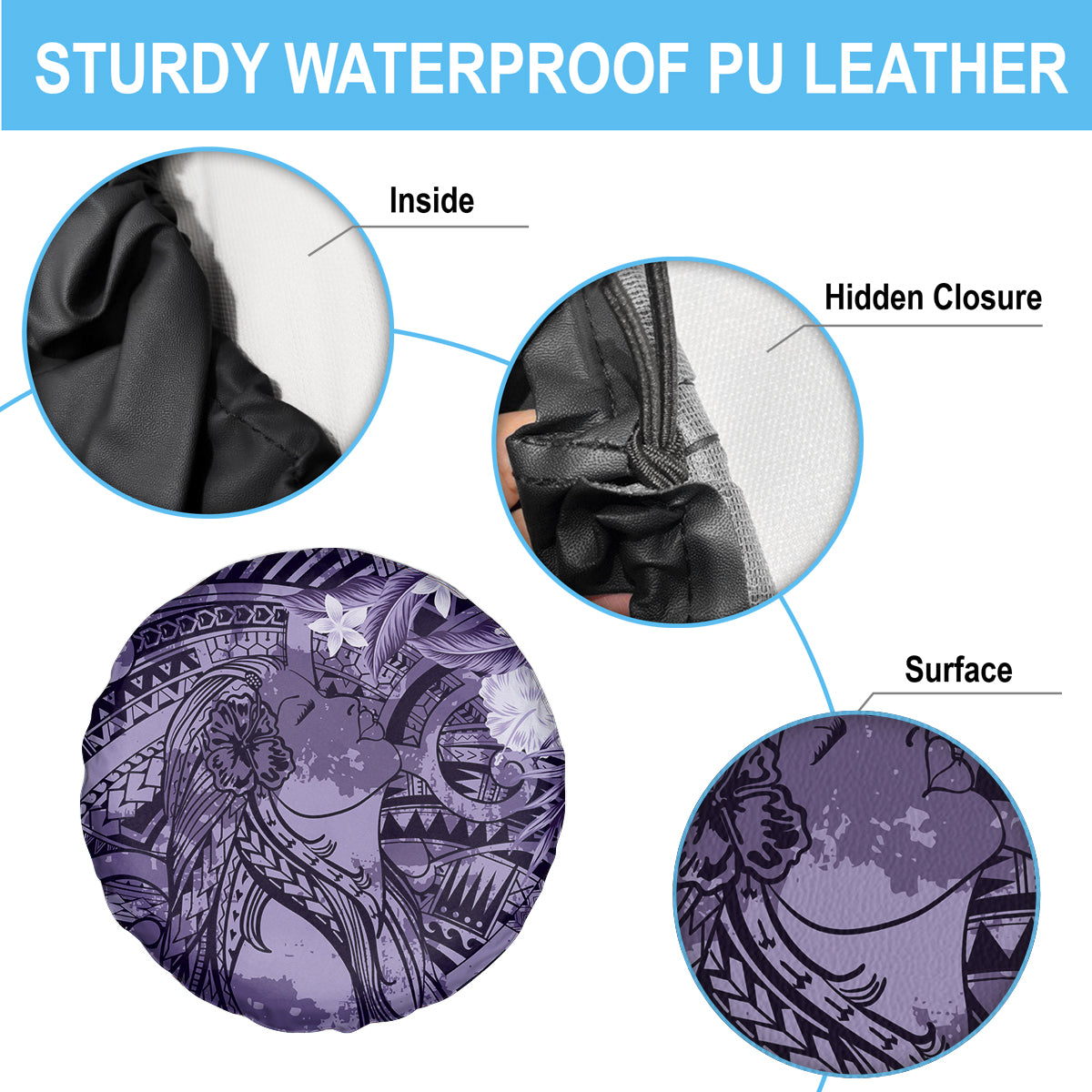 Pacific Beauty Girl Spare Tire Cover Violet Polyneisan Tribal Vintage Motif