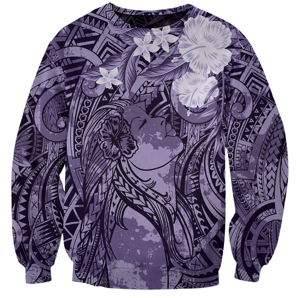 Pacific Beauty Girl Sweatshirt Violet Polyneisan Tribal Vintage Motif