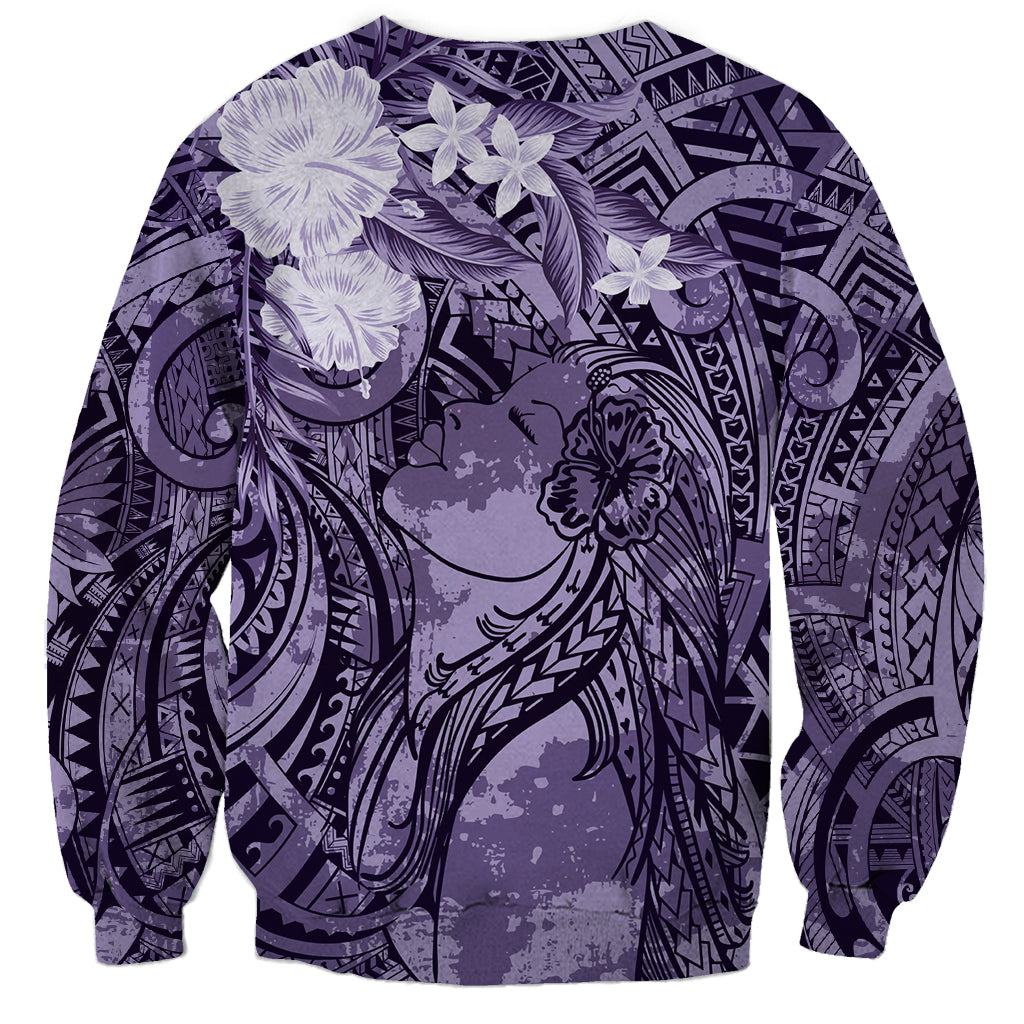 Pacific Beauty Girl Sweatshirt Violet Polyneisan Tribal Vintage Motif