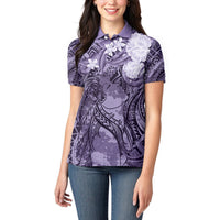 Pacific Beauty Girl Women Polo Shirt Violet Polyneisan Tribal Vintage Motif