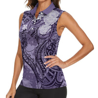 Pacific Beauty Girl Women Sleeveless Polo Shirt Violet Polyneisan Tribal Vintage Motif