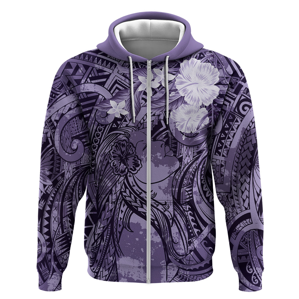 Pacific Beauty Girl Zip Hoodie Violet Polyneisan Tribal Vintage Motif