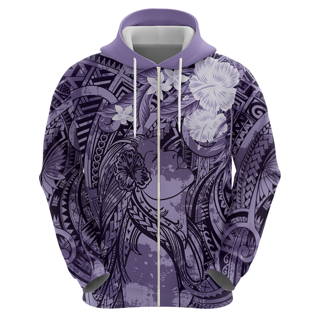 Pacific Beauty Girl Zip Hoodie Violet Polyneisan Tribal Vintage Motif