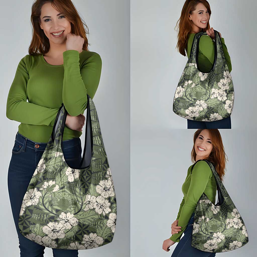 Tongan Kupesi Ngatu Hibiscus Vintage Motif Grocery Bag