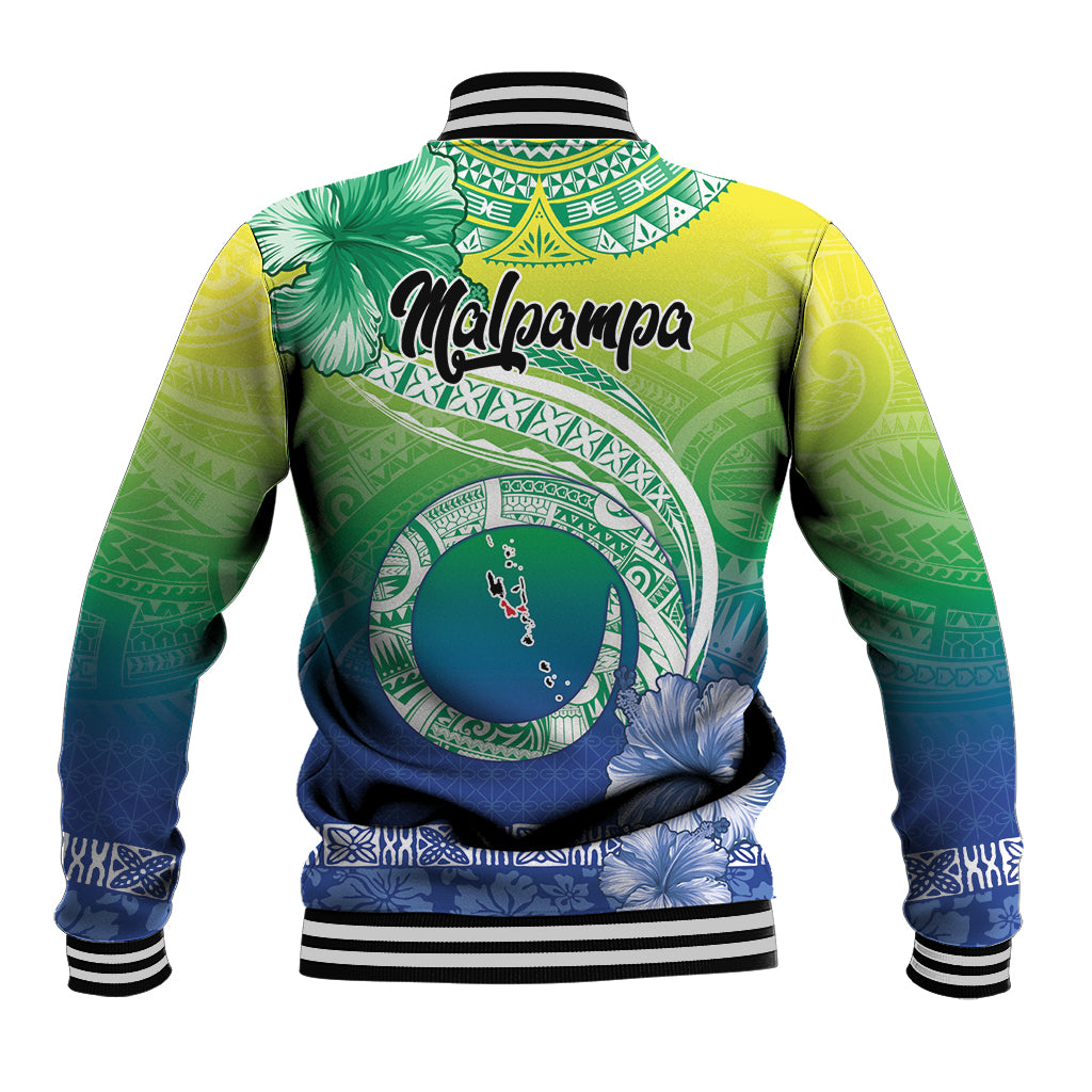 Malpampa Vanuatu Baseball Jacket Hibiscus Sand Drawing with Pacific Pattern