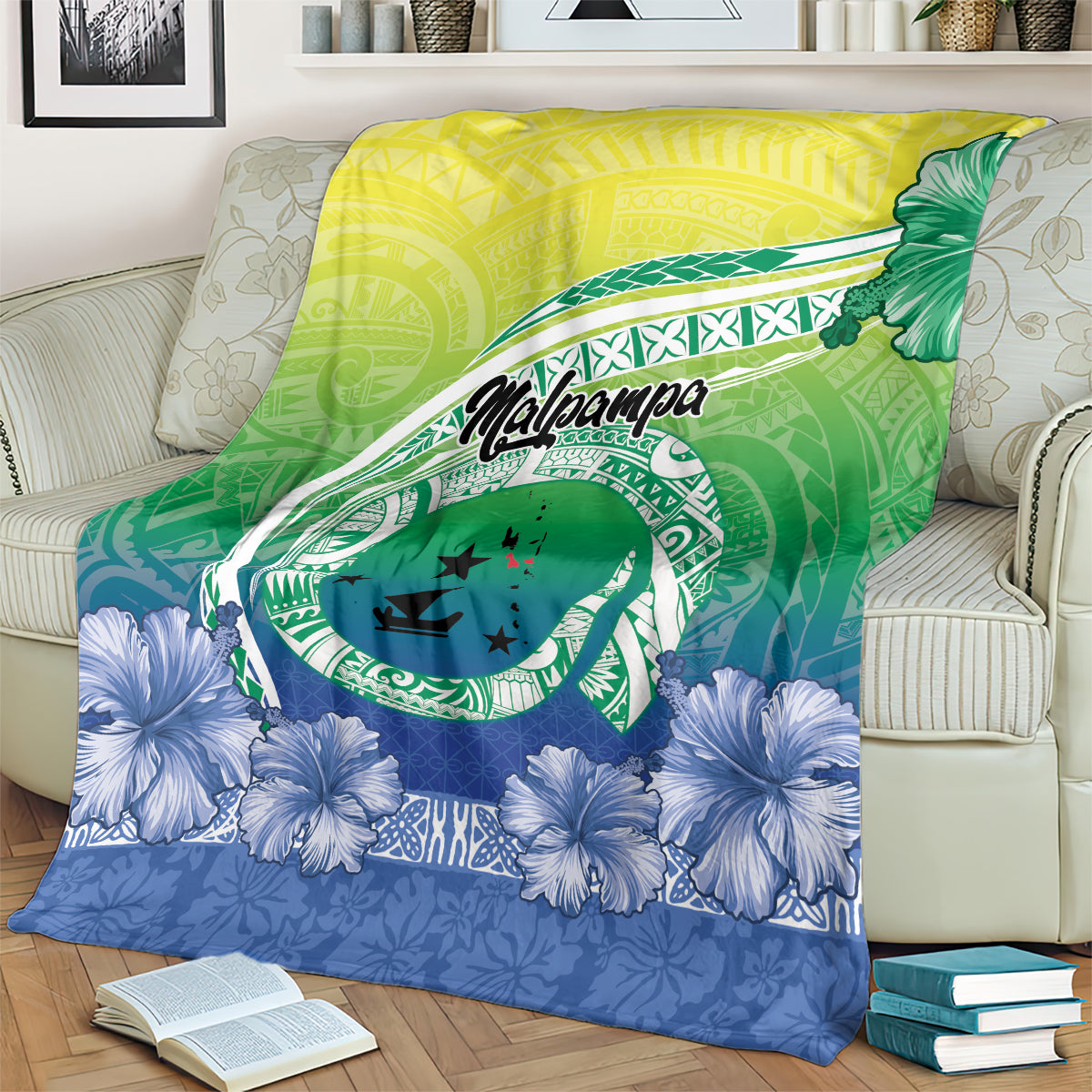 Malpampa Vanuatu Blanket Hibiscus Sand Drawing with Pacific Pattern