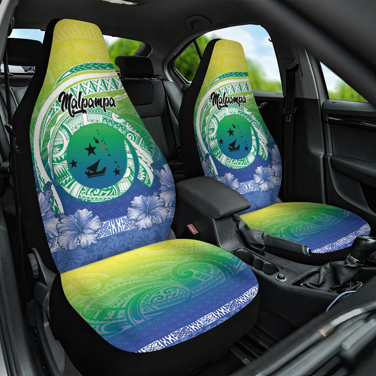 Malpampa Vanuatu Car Seat Cover Hibiscus Sand Drawing with Pacific Pattern