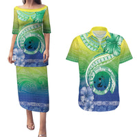 Malpampa Vanuatu Couples Matching Puletasi and Hawaiian Shirt Hibiscus Sand Drawing with Pacific Pattern