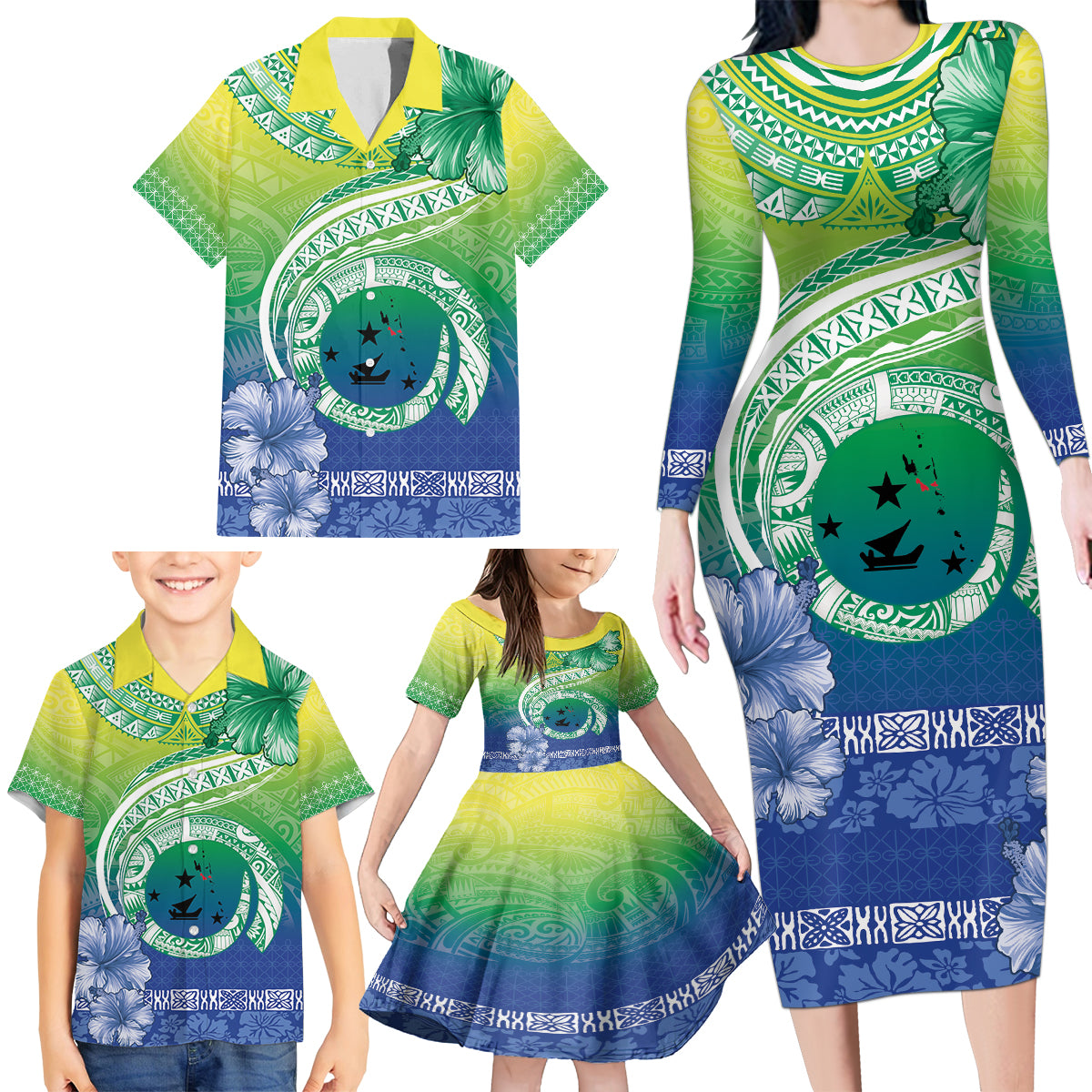 Malpampa Vanuatu Family Matching Long Sleeve Bodycon Dress and Hawaiian Shirt Hibiscus Sand Drawing with Pacific Pattern LT9 - Polynesian Pride