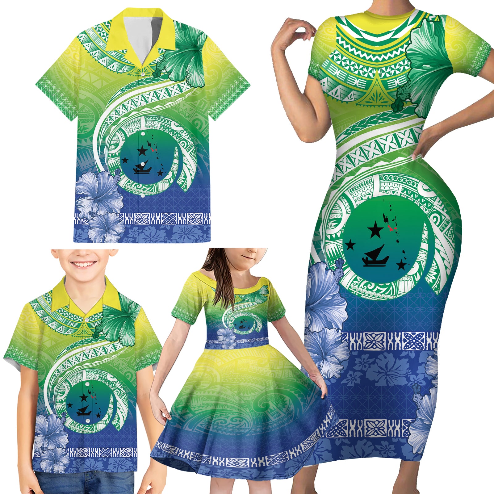 Malpampa Vanuatu Family Matching Short Sleeve Bodycon Dress and Hawaiian Shirt Hibiscus Sand Drawing with Pacific Pattern LT9 - Polynesian Pride