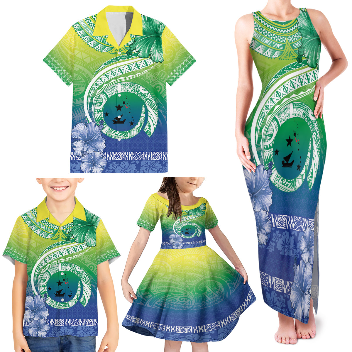 Malpampa Vanuatu Family Matching Tank Maxi Dress and Hawaiian Shirt Hibiscus Sand Drawing with Pacific Pattern