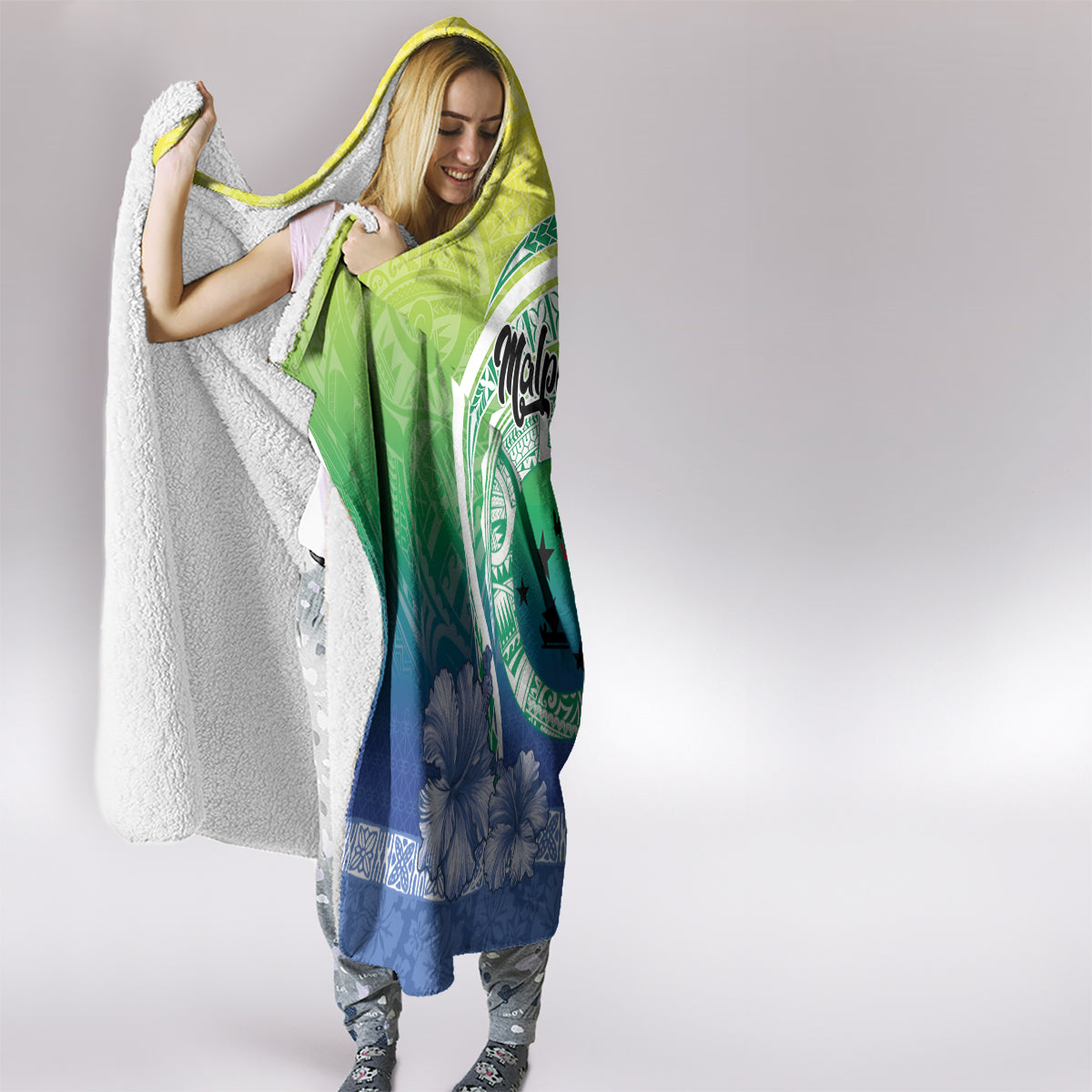 Malpampa Vanuatu Hooded Blanket Hibiscus Sand Drawing with Pacific Pattern