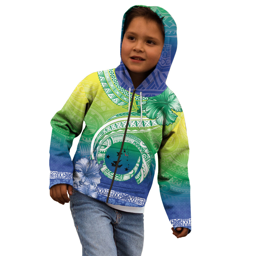 Malpampa Vanuatu Kid Hoodie Hibiscus Sand Drawing with Pacific Pattern
