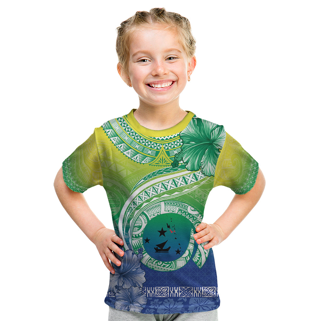 Malpampa Vanuatu Kid T Shirt Hibiscus Sand Drawing with Pacific Pattern LT9 Green Art - Polynesian Pride