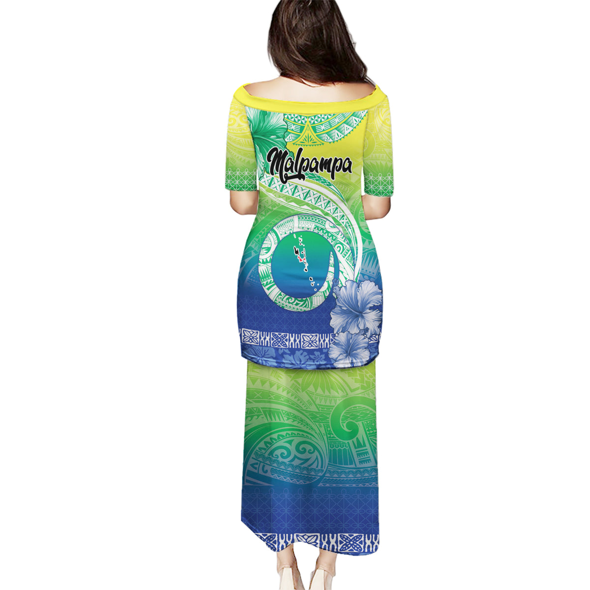 Malpampa Vanuatu Puletasi Hibiscus Sand Drawing with Pacific Pattern