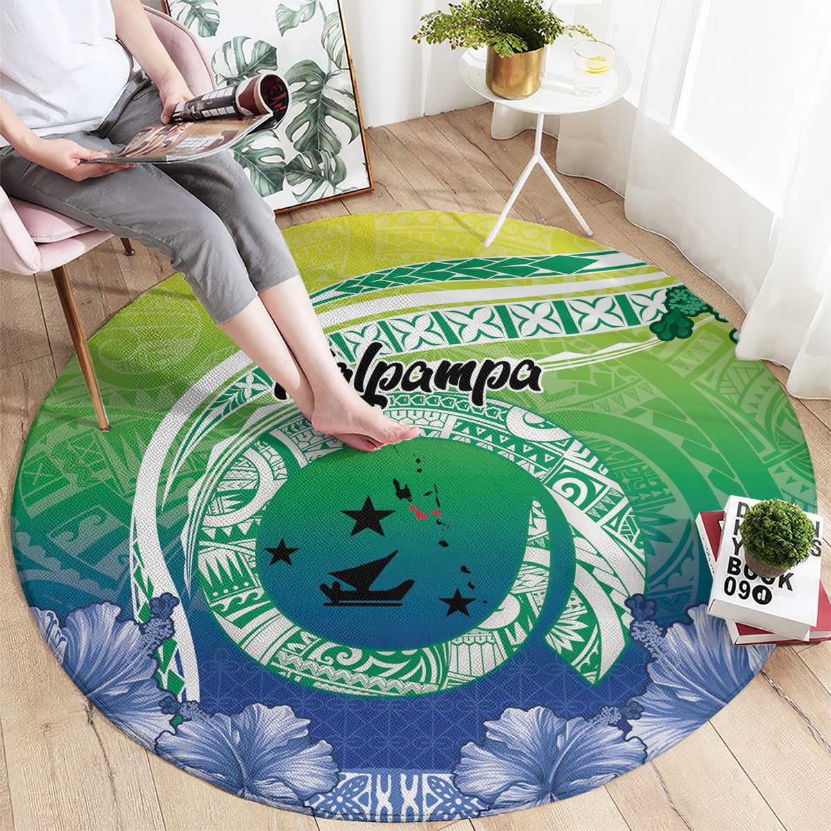 Malpampa Vanuatu Round Carpet Hibiscus Sand Drawing with Pacific Pattern