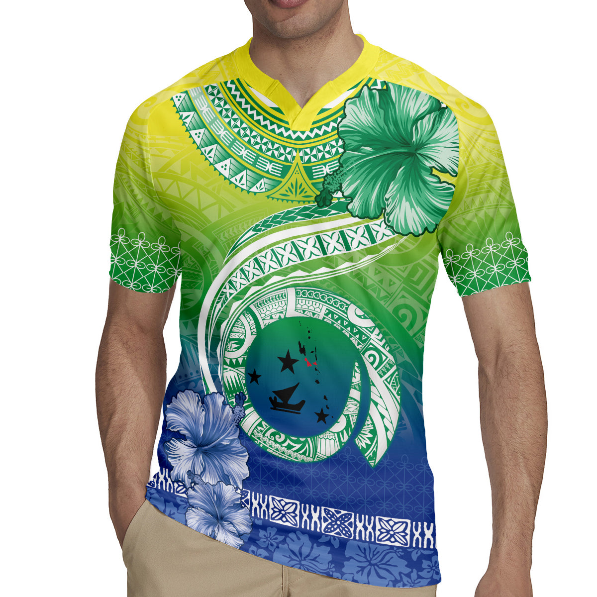 Malpampa Vanuatu Rugby Jersey Hibiscus Sand Drawing with Pacific Pattern
