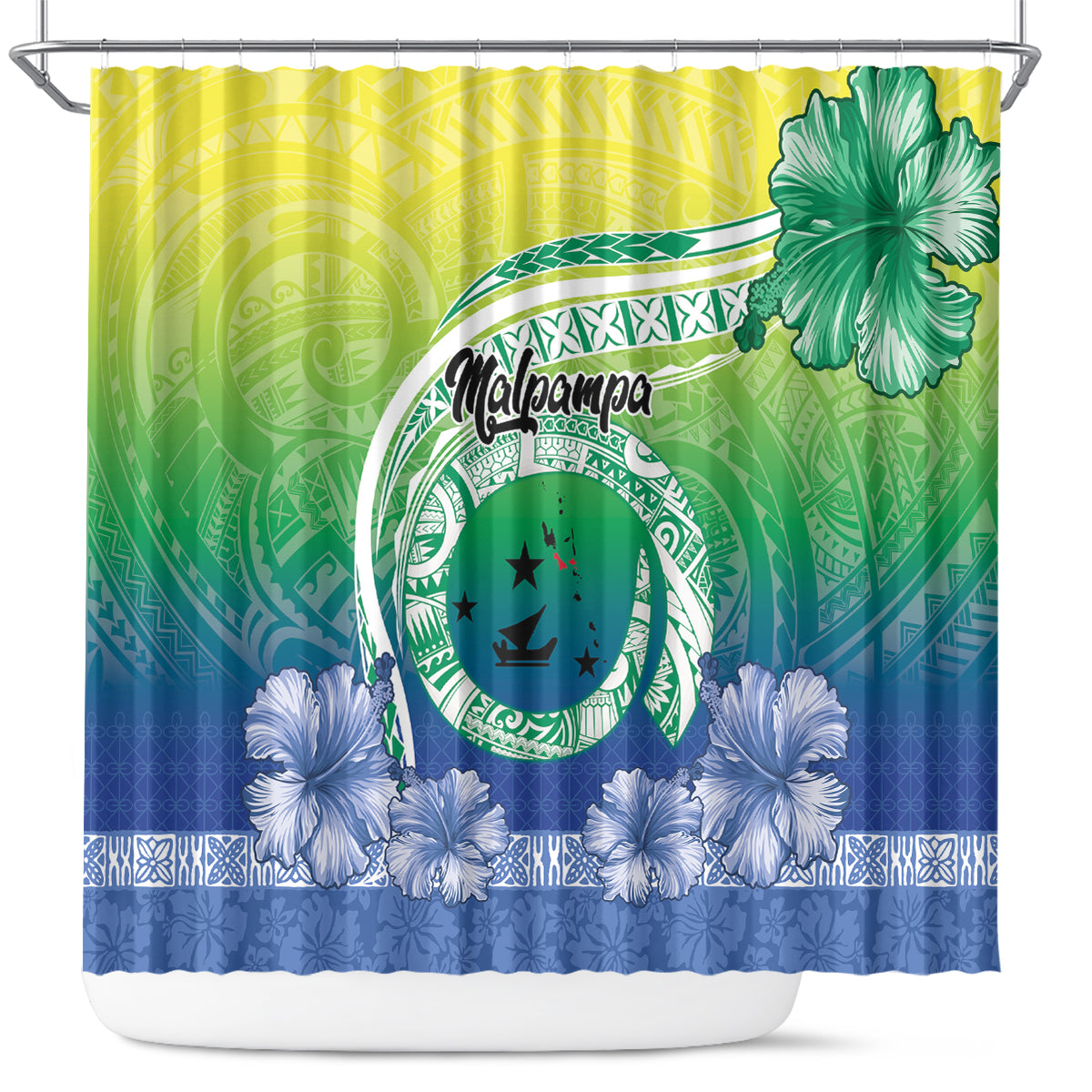 Malpampa Vanuatu Shower Curtain Hibiscus Sand Drawing with Pacific Pattern LT9 Green Art - Polynesian Pride
