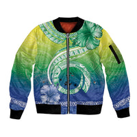 Malpampa Vanuatu Sleeve Zip Bomber Jacket Hibiscus Sand Drawing with Pacific Pattern
