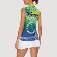 Malpampa Vanuatu Women Sleeveless Polo Shirt Hibiscus Sand Drawing with Pacific Pattern