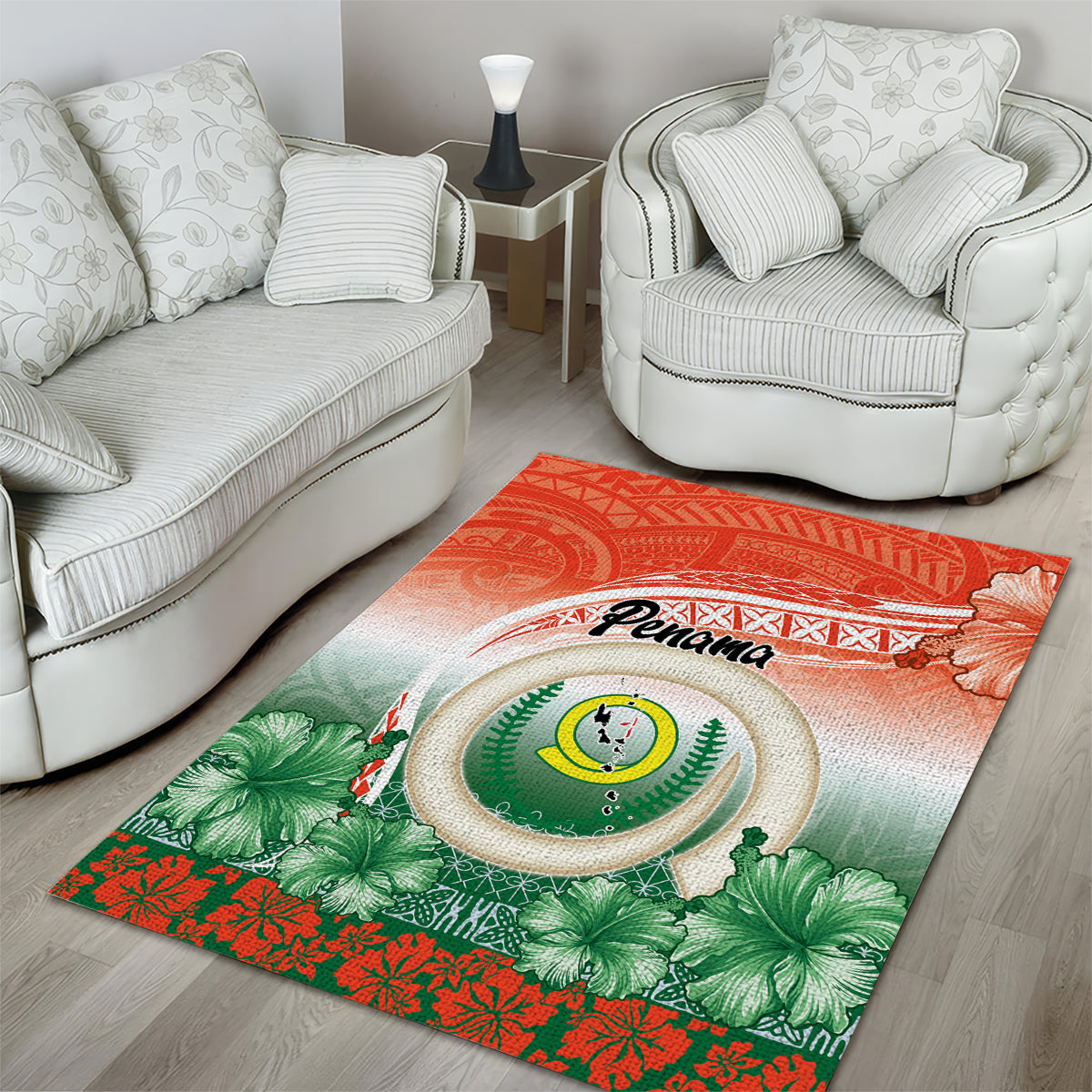 Penama Vanuatu Area Rug Hibiscus Sand Drawing with Pacific Pattern