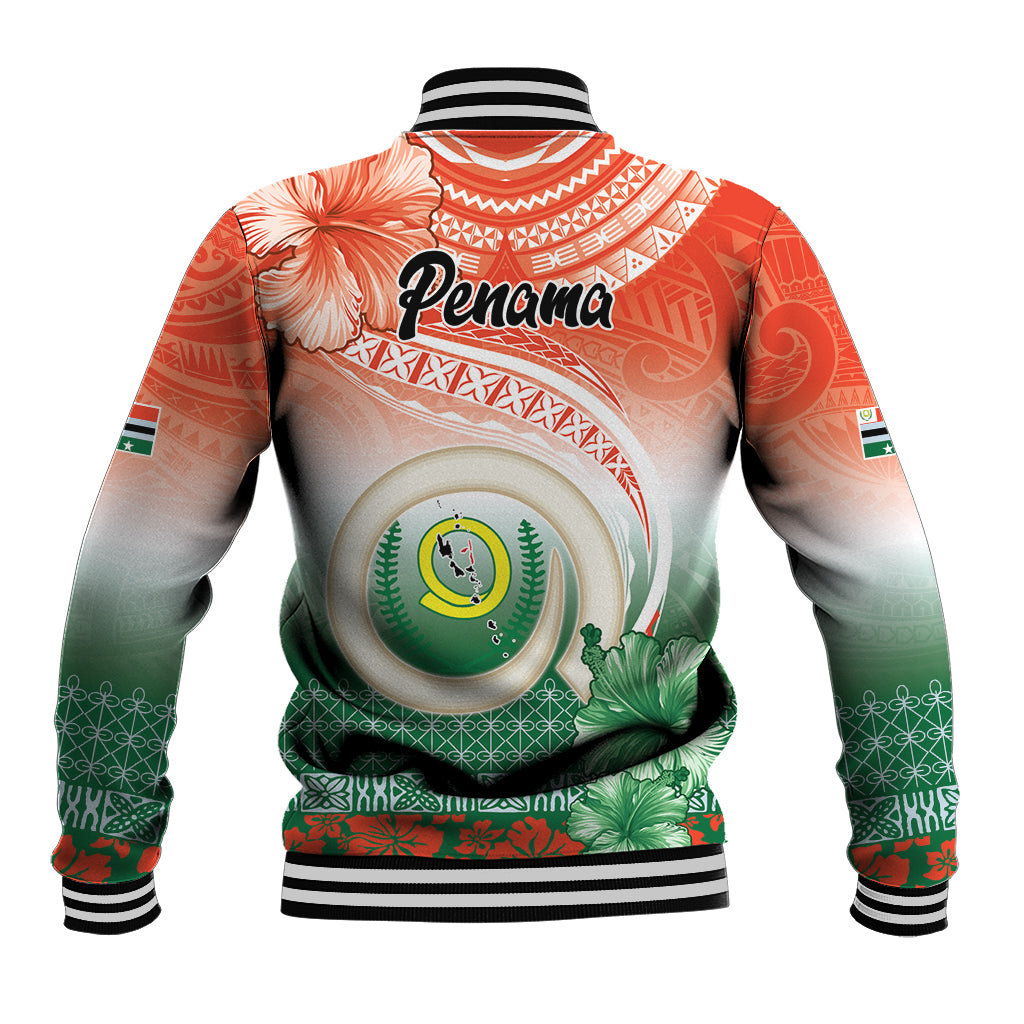 Penama Vanuatu Baseball Jacket Hibiscus Sand Drawing with Pacific Pattern
