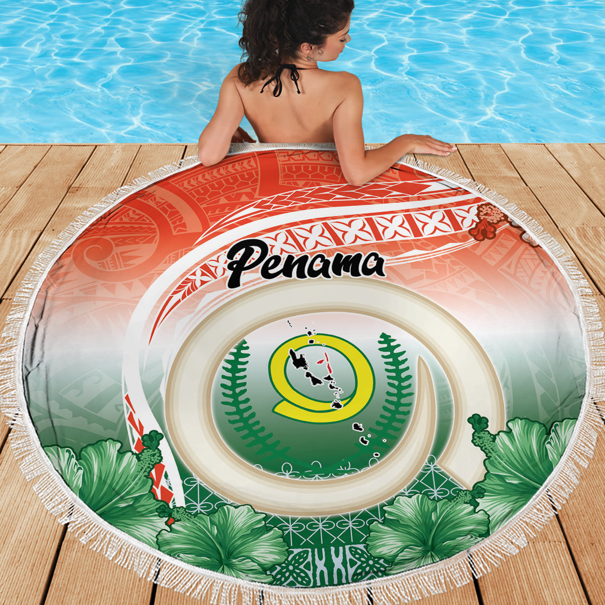 Penama Vanuatu Beach Blanket Hibiscus Sand Drawing with Pacific Pattern