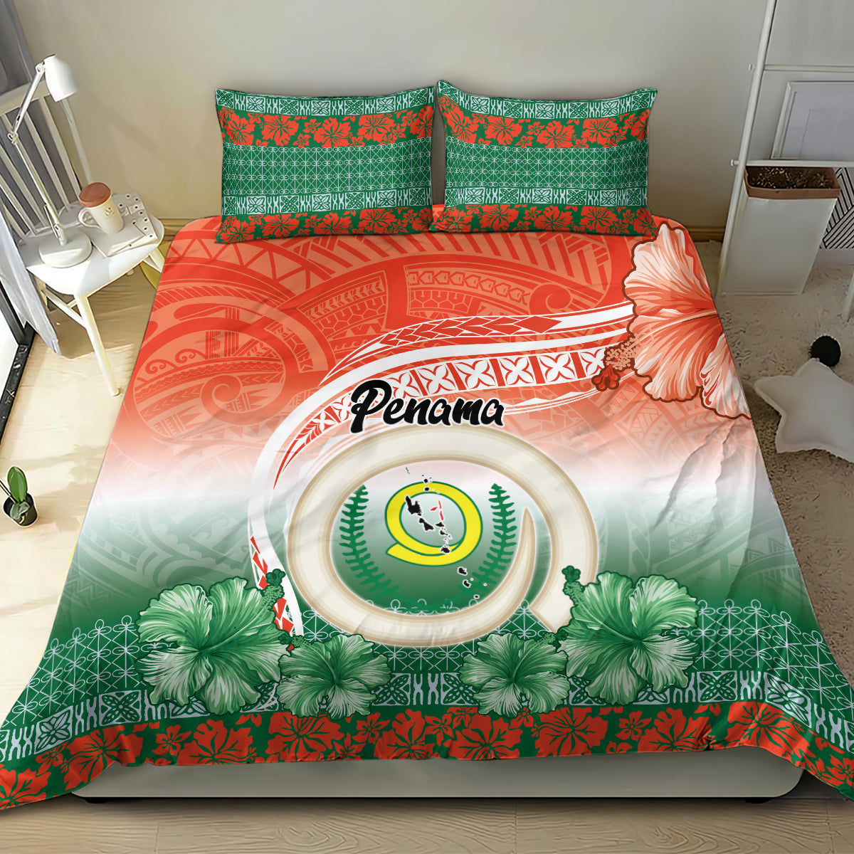Penama Vanuatu Bedding Set Hibiscus Sand Drawing with Pacific Pattern