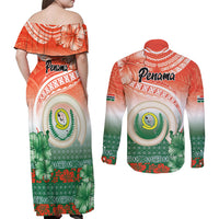 Penama Vanuatu Couples Matching Off Shoulder Maxi Dress and Long Sleeve Button Shirt Hibiscus Sand Drawing with Pacific Pattern