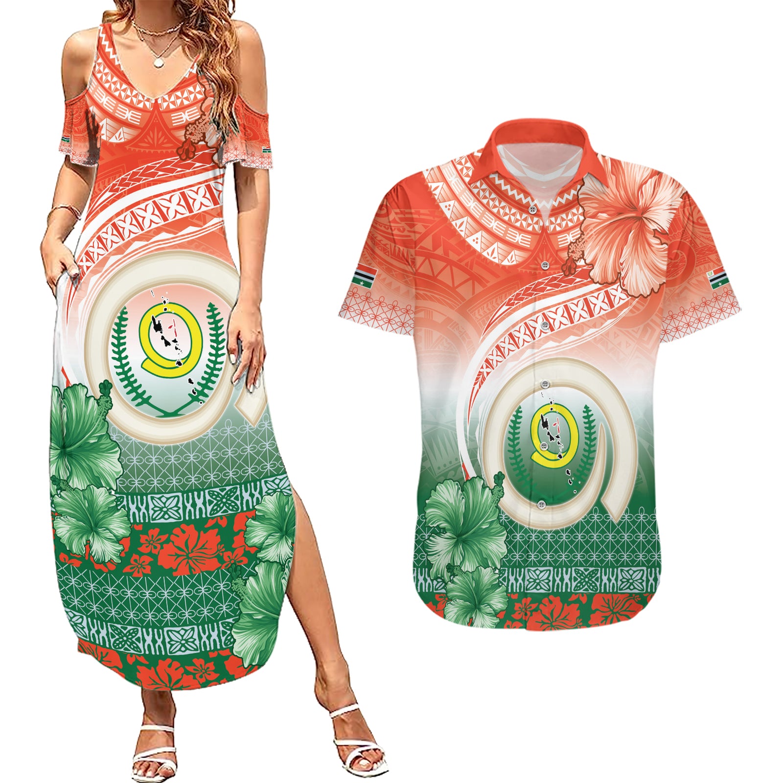 Penama Vanuatu Couples Matching Summer Maxi Dress and Hawaiian Shirt Hibiscus Sand Drawing with Pacific Pattern