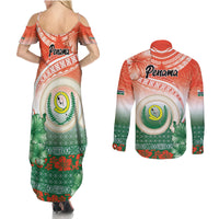 Penama Vanuatu Couples Matching Summer Maxi Dress and Long Sleeve Button Shirt Hibiscus Sand Drawing with Pacific Pattern