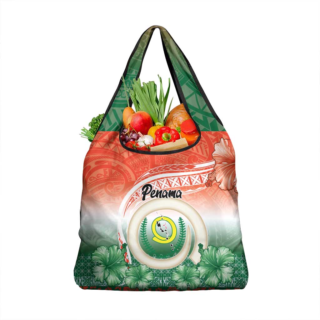 Penama Vanuatu Grocery Bag Hibiscus Sand Drawing with Pacific Pattern