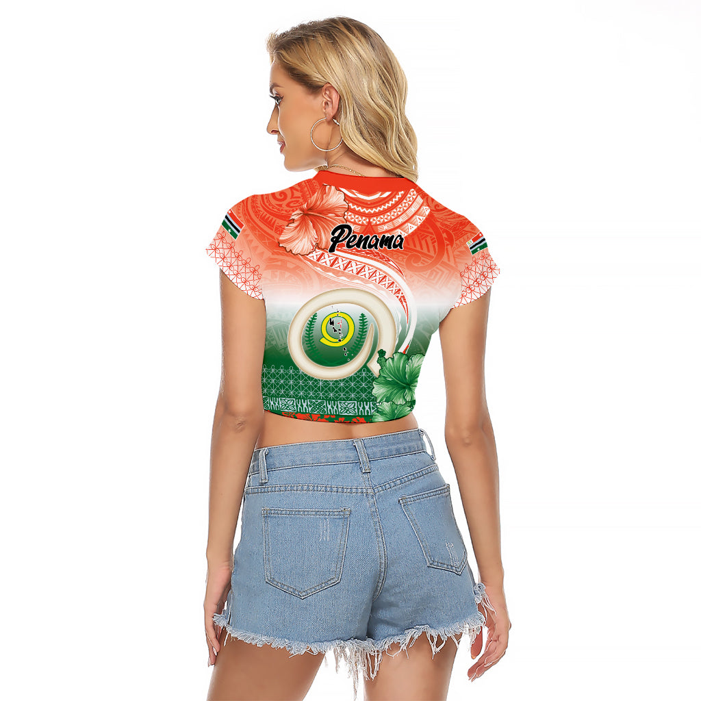 Penama Vanuatu Raglan Cropped T Shirt Hibiscus Sand Drawing with Pacific Pattern