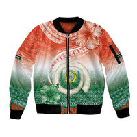 Penama Vanuatu Sleeve Zip Bomber Jacket Hibiscus Sand Drawing with Pacific Pattern
