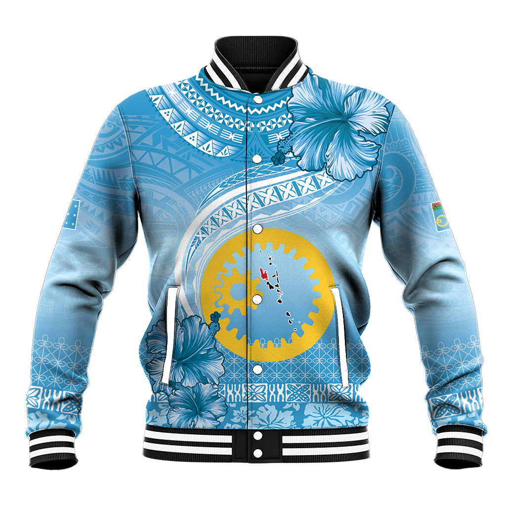 Sanma Vanuatu Baseball Jacket Hibiscus Sand Drawing with Pacific Pattern