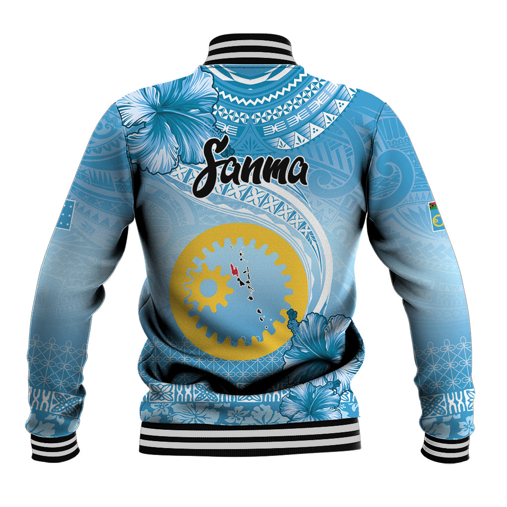 Sanma Vanuatu Baseball Jacket Hibiscus Sand Drawing with Pacific Pattern