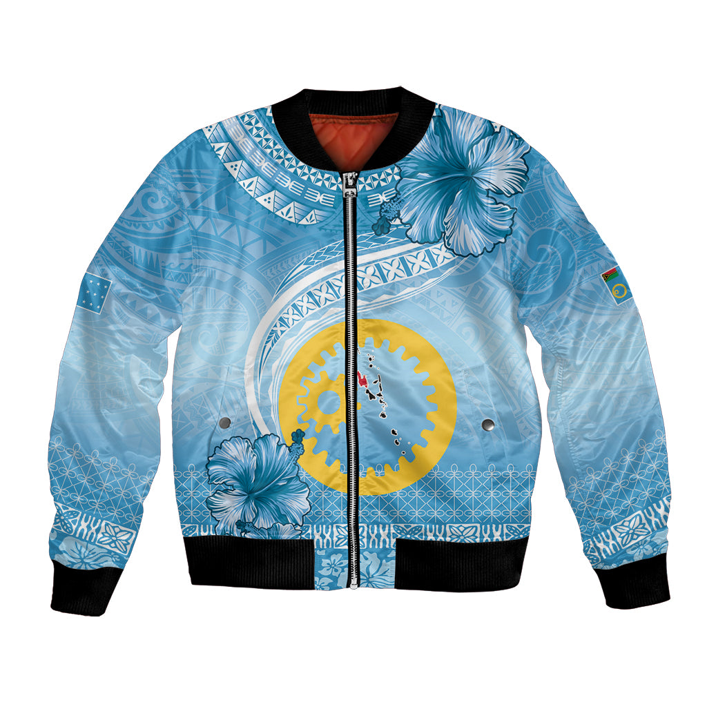 Sanma Vanuatu Bomber Jacket Hibiscus Sand Drawing with Pacific Pattern