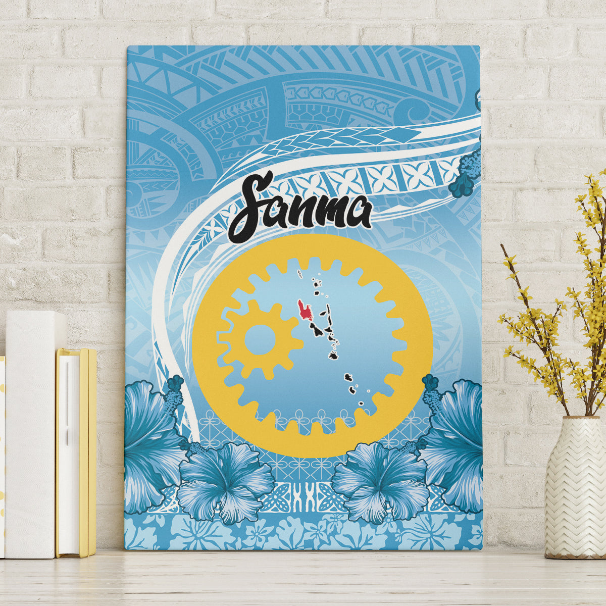 Sanma Vanuatu Canvas Wall Art Hibiscus Sand Drawing with Pacific Pattern