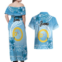 Sanma Vanuatu Couples Matching Off Shoulder Maxi Dress and Hawaiian Shirt Hibiscus Sand Drawing with Pacific Pattern