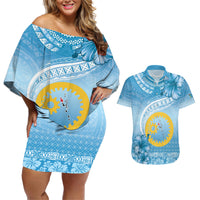 Sanma Vanuatu Couples Matching Off Shoulder Short Dress and Hawaiian Shirt Hibiscus Sand Drawing with Pacific Pattern