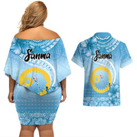 Sanma Vanuatu Couples Matching Off Shoulder Short Dress and Hawaiian Shirt Hibiscus Sand Drawing with Pacific Pattern