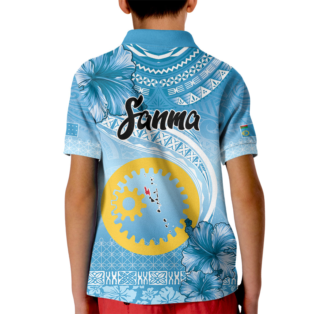 Sanma Vanuatu Kid Polo Shirt Hibiscus Sand Drawing with Pacific Pattern