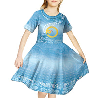Sanma Vanuatu Kid Short Sleeve Dress Hibiscus Sand Drawing with Pacific Pattern