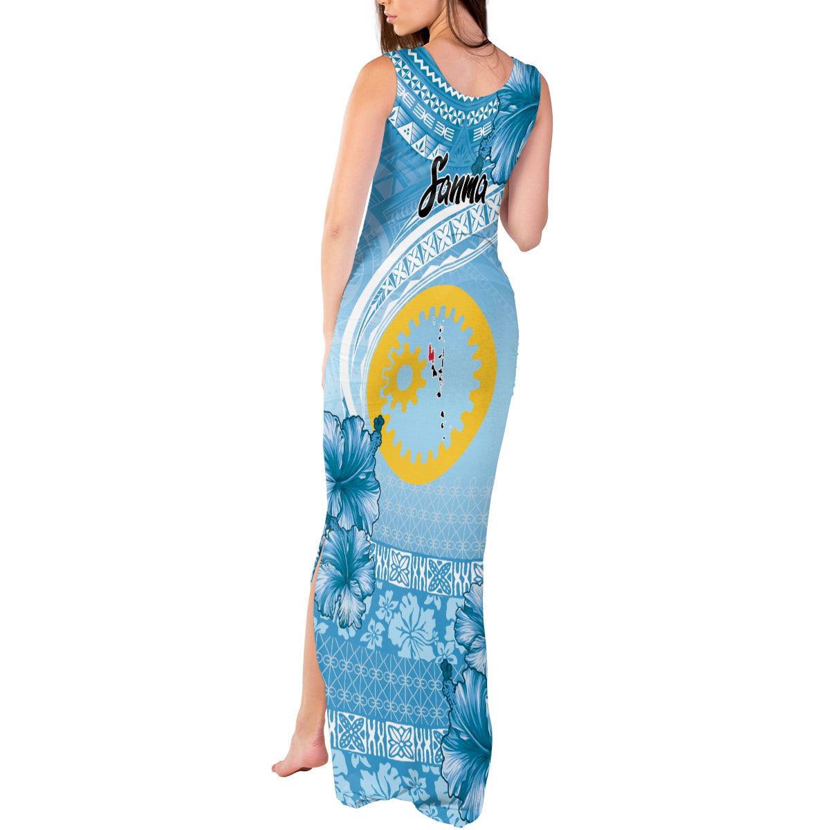 Sanma Vanuatu Tank Maxi Dress Hibiscus Sand Drawing with Pacific Pattern