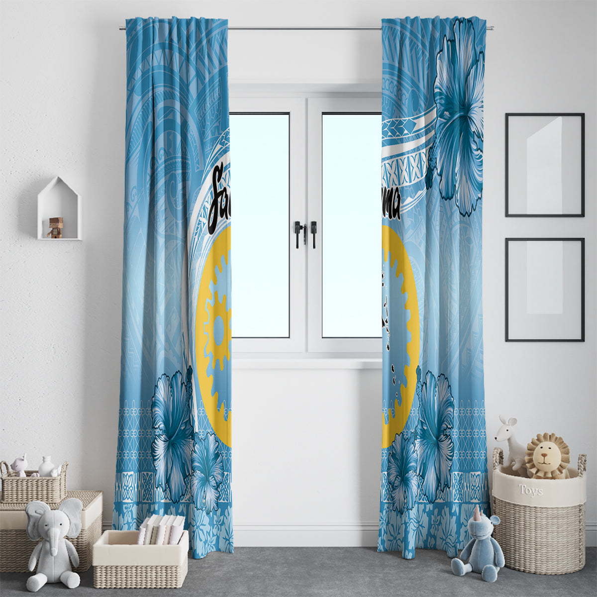Sanma Vanuatu Window Curtain Hibiscus Sand Drawing with Pacific Pattern