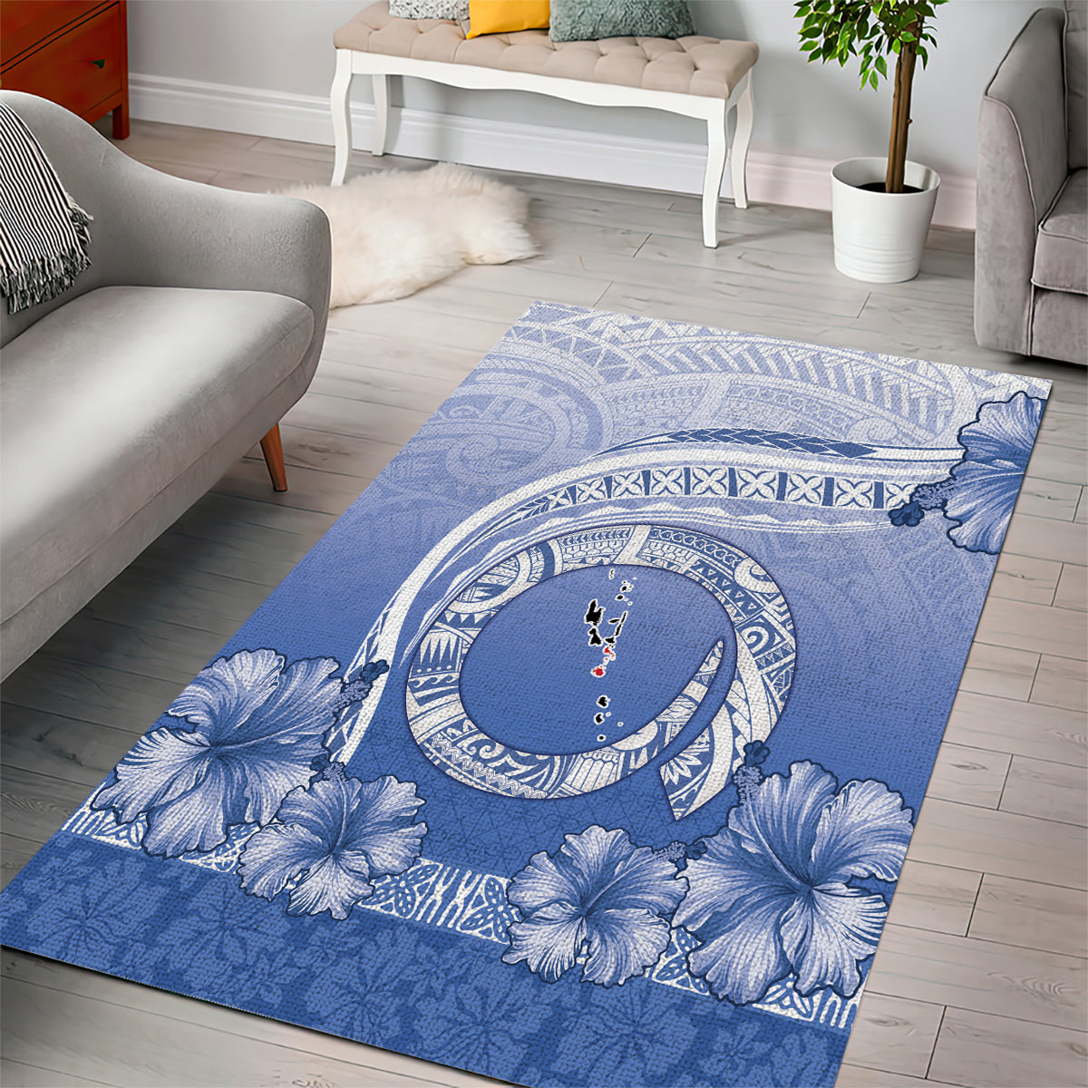 Shefa Vanuatu Area Rug Hibiscus Sand Drawing with Pacific Pattern